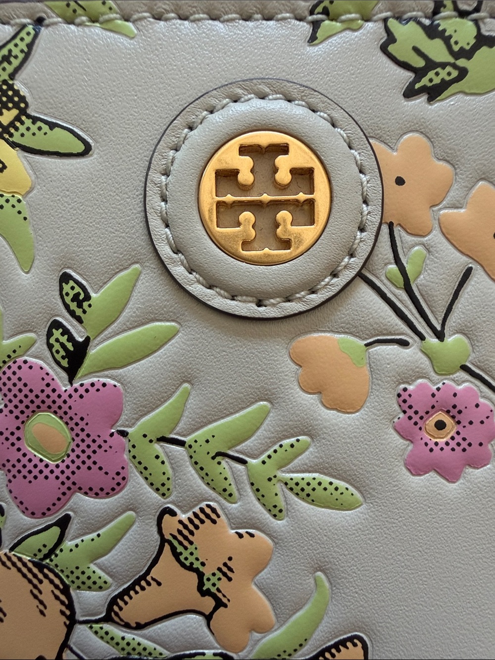 Tory Burch Floral Zip Wallet - White with Pink, Yellow & Green Accents - Picture 2 of 5